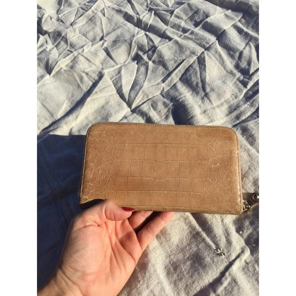 Miu‎ miu full zip wallet mustard yellow crocodile skin leather 7” 7 in alligator